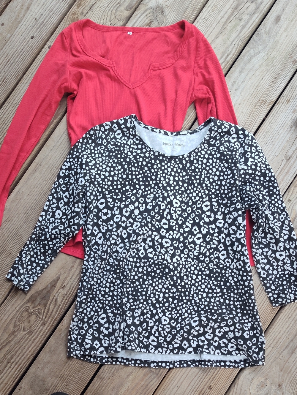 Rebecca Malone Black & White Leopard Print Long Sleeve Top And Red Shirt